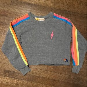 Aviator Nation Neon Bolt Embroidery Cropped Crew Sweatshirt - Size Medium